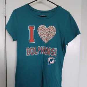 NFL Miami Dolphins Women (L) Rhinestone Heart Tee
